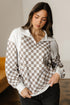 Relaxed Checkerboard Print Quarter Zip Pullover Sweatshirt