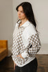 Relaxed Checkerboard Print Quarter Zip Pullover Sweatshirt