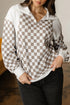 Relaxed Checkerboard Print Quarter Zip Pullover Sweatshirt
