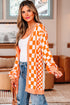 Relaxed Checkered Print Open Front Knit Cardigan