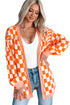 Relaxed Checkered Print Open Front Knit Cardigan