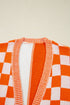 Relaxed Checkered Print Open Front Knit Cardigan