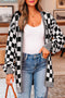 Relaxed Checkered Print Open Front Knit Cardigan