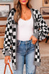 Relaxed Checkered Print Open Front Knit Cardigan