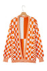 Relaxed Checkered Print Open Front Knit Cardigan