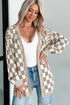 Relaxed Checkered Print Open Front Knit Cardigan