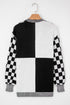 Relaxed Checkered Print Open Front Knit Cardigan