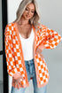 Relaxed Checkered Print Open Front Knit Cardigan
