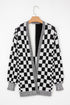 Relaxed Checkered Print Open Front Knit Cardigan