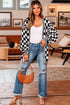 Relaxed Checkered Print Open Front Knit Cardigan
