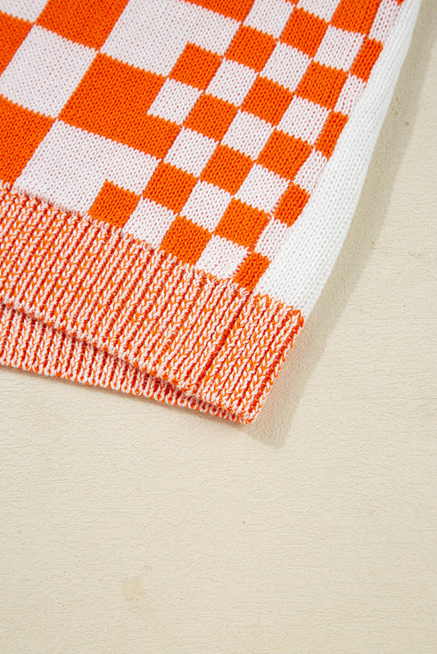 Relaxed Checkered Print Open Front Knit Cardigan