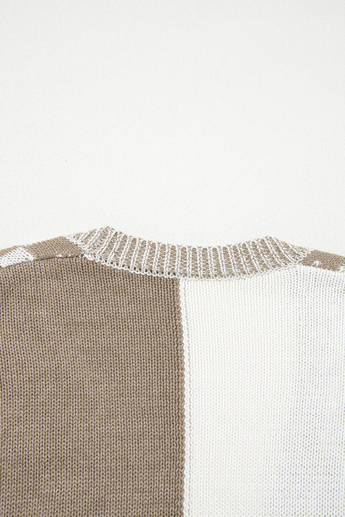 Relaxed Checkered Print Open Front Knit Cardigan