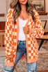 Relaxed Checkered Print Open Front Knit Cardigan