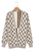 Relaxed Checkered Print Open Front Knit Cardigan