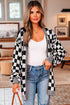 Relaxed Checkered Print Open Front Knit Cardigan