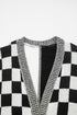 Relaxed Checkered Print Open Front Knit Cardigan