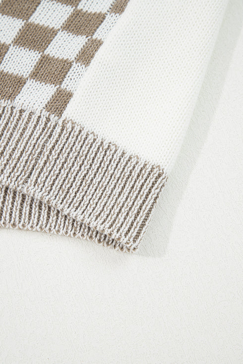 Relaxed Checkered Print Open Front Knit Cardigan