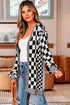 Relaxed Checkered Print Open Front Knit Cardigan