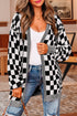 Relaxed Checkered Print Open Front Knit Cardigan