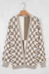 Relaxed Checkered Print Open Front Knit Cardigan