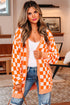 Relaxed Checkered Print Open Front Knit Cardigan
