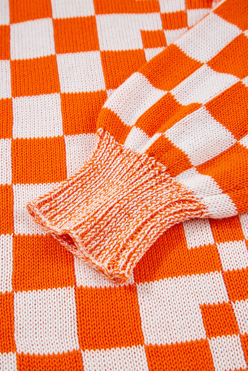 Relaxed Checkered Print Open Front Knit Cardigan