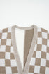 Relaxed Checkered Print Open Front Knit Cardigan