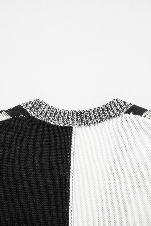 Relaxed Checkered Print Open Front Knit Cardigan