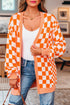 Relaxed Checkered Print Open Front Knit Cardigan