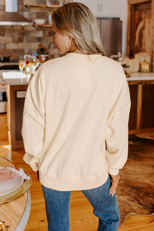 Relaxed Chenille Letter Patch Graphic Crew Neck Sweatshirt