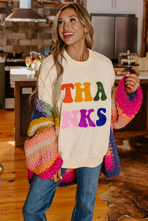 Relaxed Chenille Letter Patch Graphic Crew Neck Sweatshirt