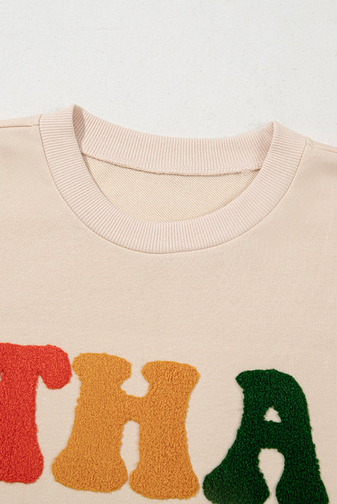 Relaxed Chenille Letter Patch Graphic Crew Neck Sweatshirt