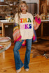 Relaxed Chenille Letter Patch Graphic Crew Neck Sweatshirt