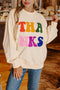 Relaxed Chenille Letter Patch Graphic Crew Neck Sweatshirt