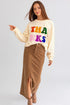 Relaxed Chenille Letter Patch Graphic Crew Neck Sweatshirt
