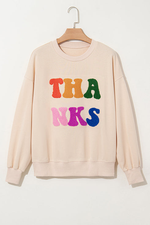 Relaxed Chenille Letter Patch Graphic Crew Neck Sweatshirt