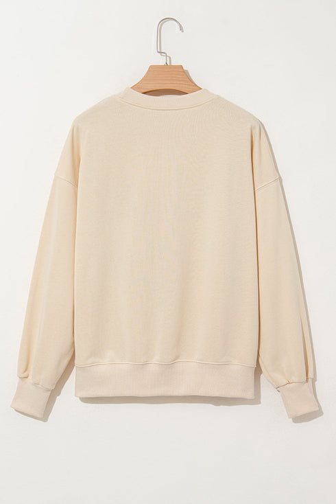 Relaxed Chenille Letter Patch Graphic Crew Neck Sweatshirt