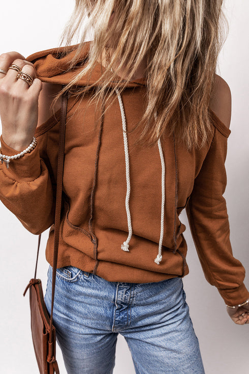 Relaxed Cold Shoulder Long Sleeve Pullover Hoodie