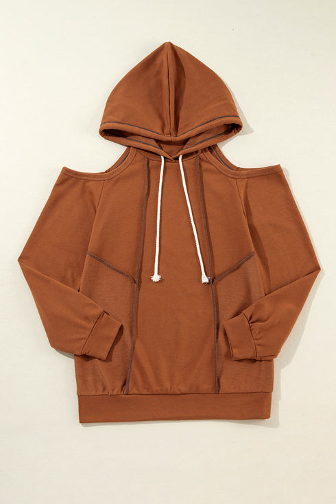 Relaxed Cold Shoulder Long Sleeve Pullover Hoodie