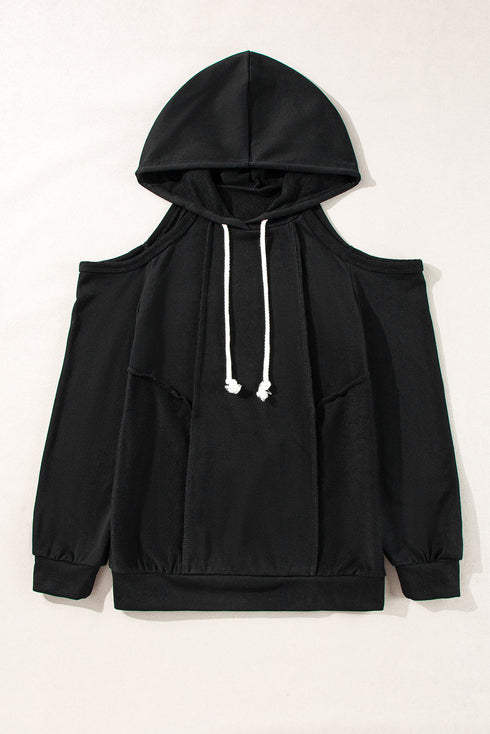 Relaxed Cold Shoulder Long Sleeve Pullover Hoodie
