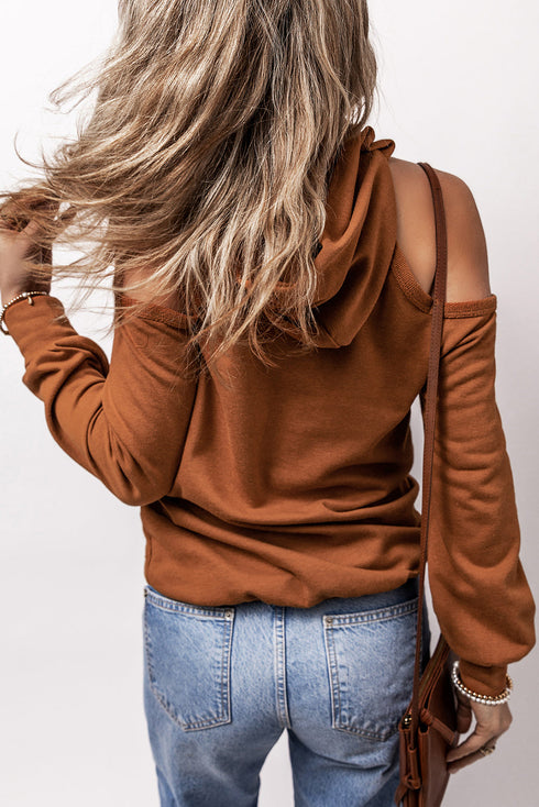 Relaxed Cold Shoulder Long Sleeve Pullover Hoodie
