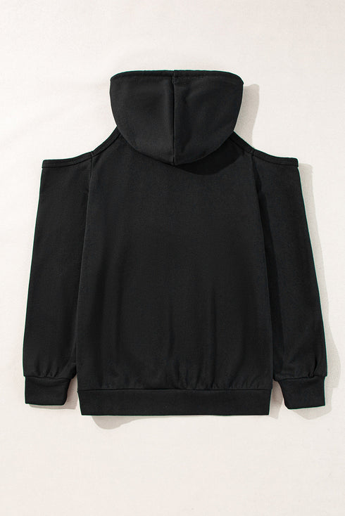 Relaxed Cold Shoulder Long Sleeve Pullover Hoodie