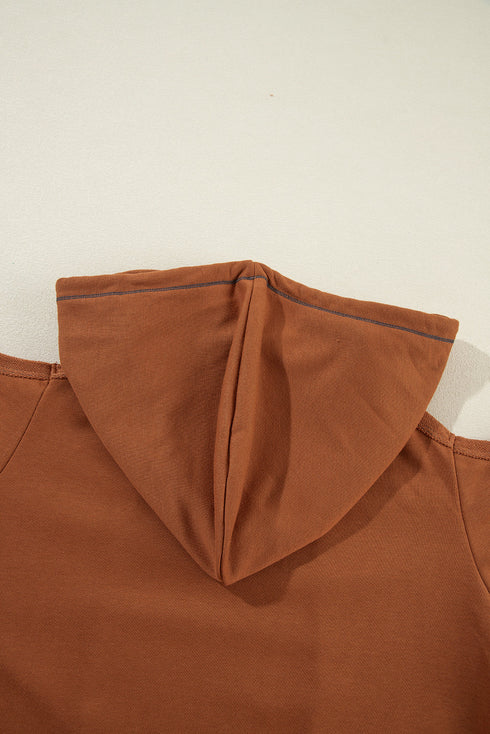 Relaxed Cold Shoulder Long Sleeve Pullover Hoodie