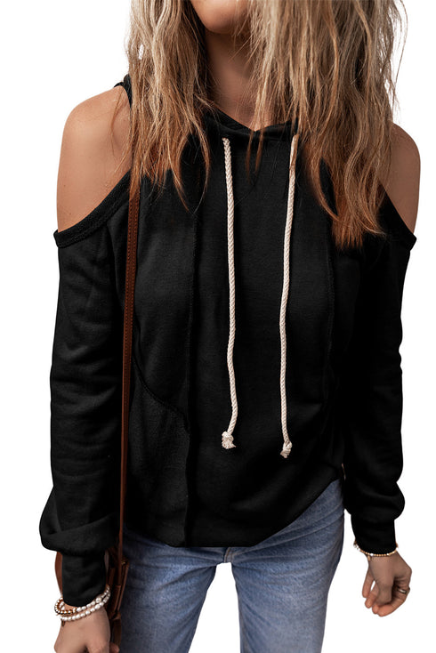 Relaxed Cold Shoulder Long Sleeve Pullover Hoodie
