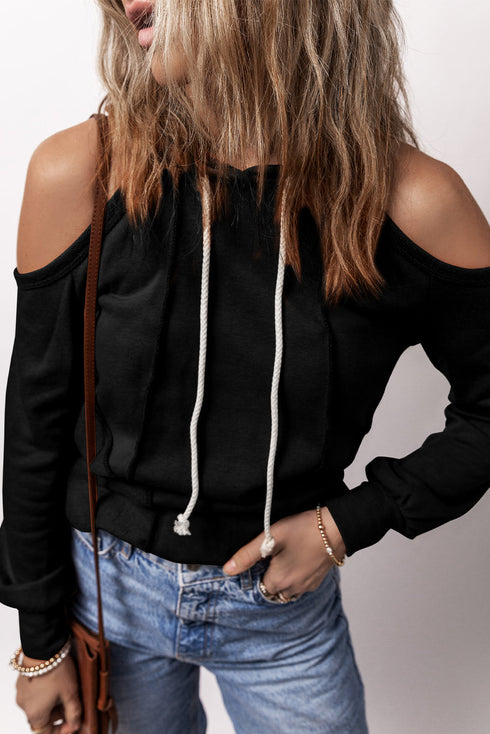 Relaxed Cold Shoulder Long Sleeve Pullover Hoodie