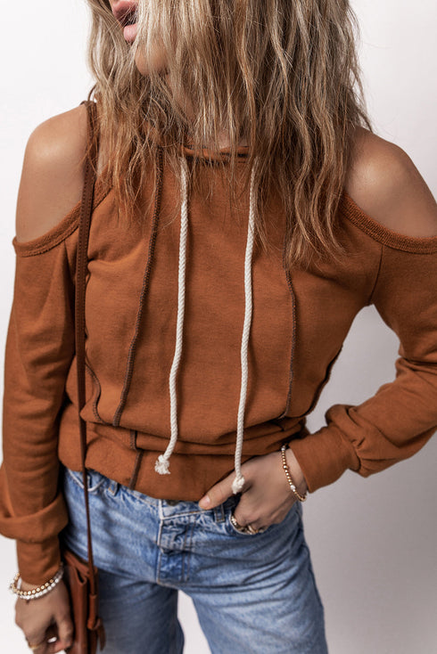 Relaxed Cold Shoulder Long Sleeve Pullover Hoodie