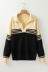 Relaxed Collared V Neck Color Block Sweater