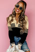Relaxed Collared V Neck Color Block Sweater
