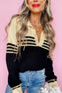 Relaxed Collared V Neck Color Block Sweater