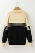 Relaxed Collared V Neck Color Block Sweater
